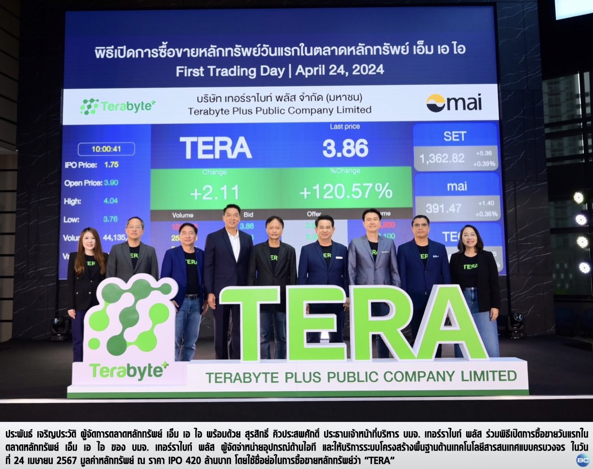 You are currently viewing “TERA” ฟอร์มเจ๋ง! เปิดเทรดวันแรกเหนือจอง 122.86% ลุยให้บริการ T.Cloud รับอนาคตธุรกิจคึกคัก ปักหมุดผลงาน 3ปี  เติบโตเฉลี่ยเกิน 10%